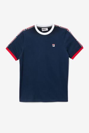 FILA Zale Tee Shirts Navy / Red / White,Mens Clothing | CA.EVBFWK172